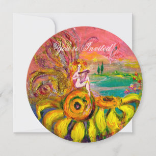 Invitación HADA DEL GIRASOL amarillo rosa fucsia brillo