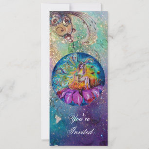 Invitación HADA EN LA NOCHE, destellos rosados amarillos azul