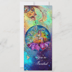 Invitación HADA EN LA NOCHE, destellos rosados amarillos azul