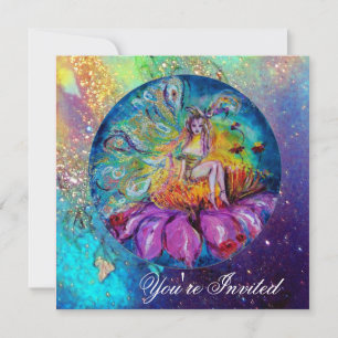 Invitación HADA EN LA NOCHE, destellos rosados amarillos azul