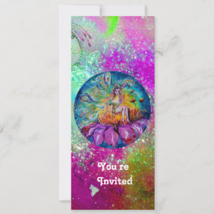 Invitación HADA EN LA NOCHE, rosa morado azul verde destello