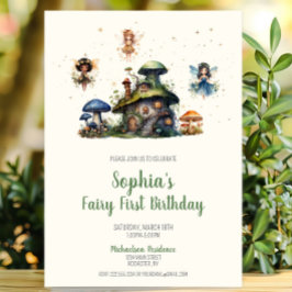 Invitación Hada encantada Primer champiñón de cumpleaños
