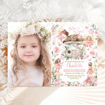 Invitación Hada floral rosa Princess Garden foto cumpleaños<br><div class="desc">Este diseño caprichoso presenta un ilustracion dulce de hadas mágicas del bosque,  una bonita casa de setas y elegantes flores de color azul y rosa.</div>