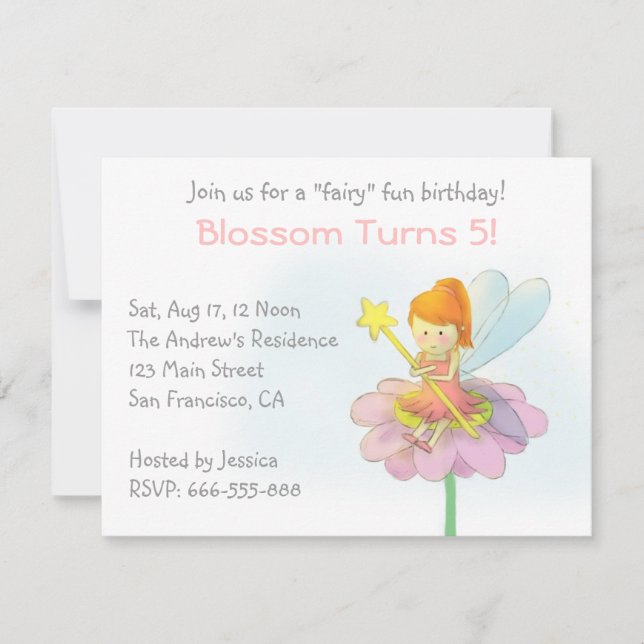 Invitación Hada Linda, Cumpleaños de Niña (Anverso)