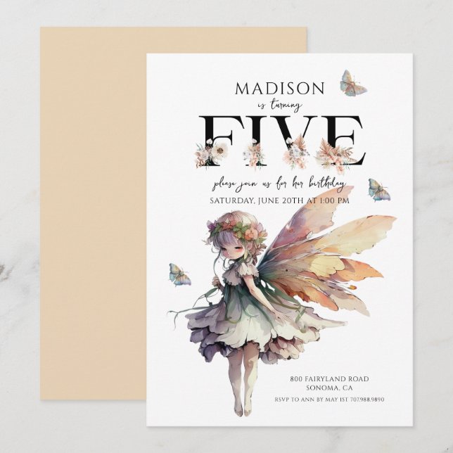 Invitación Hada mágica 5 cumpleaños (Anverso / Reverso)
