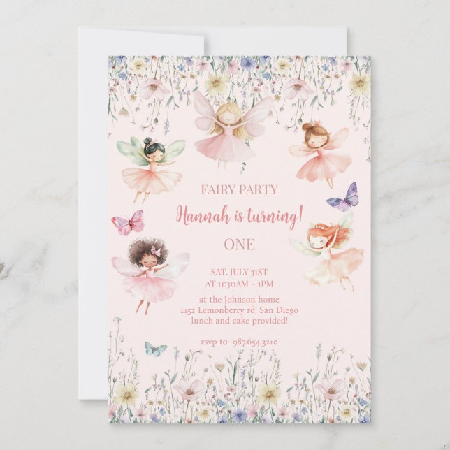 Invitación Hada mágica primer cumpleaños, Bash de hadas (Anverso)