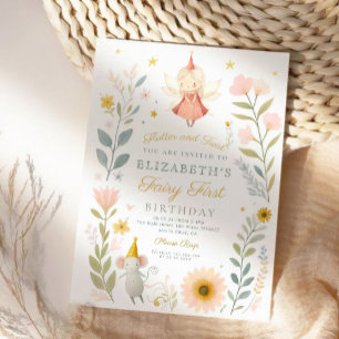 Invitación Hada mágica primer cumpleaños hongo Woodland