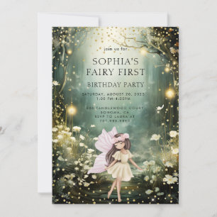 Invitación Hada primer Chica forestal encantado primer cumple