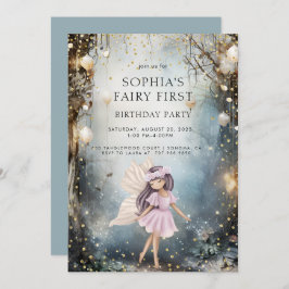 Invitación Hada primer Chica forestal encantado primer cumple