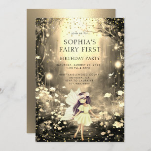 Invitación Hada primer Chica forestal encantado primer cumple