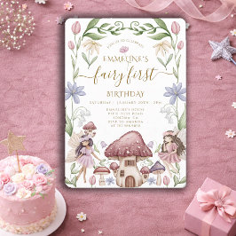 Invitación Hada primer Chica forestal encantado primer cumple