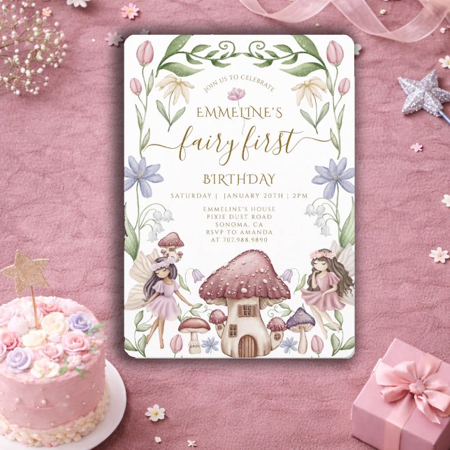 Invitación Hada primer Chica forestal encantado primer cumple (Subido por el creador)