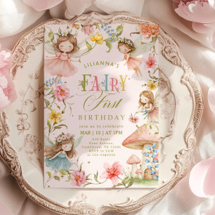 Invitación Hada Primer Cumpleaños Encantado jardín