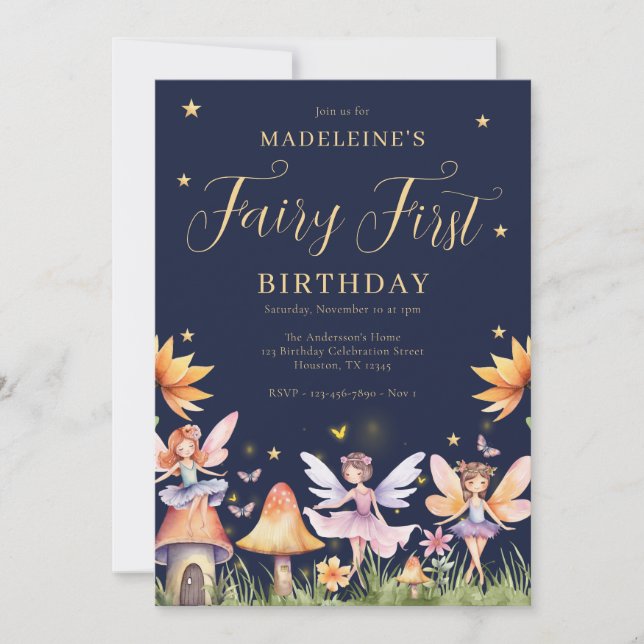 Invitación Hada primer jardín mágico encantado primer cumplea (Anverso)