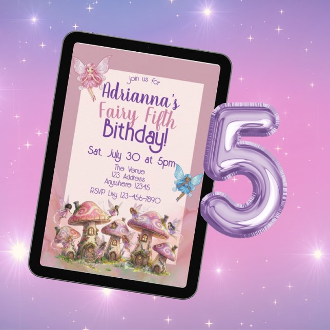 Invitación Hada Quinta, Cumpleaños 5 Quinto Rosa Púrpura (Subido por el creador)