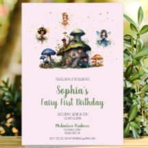 Hada rosa encantada hongo de primer cumpleaños