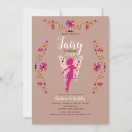 Invitación Hada rosa Floral Primer cumpleaños