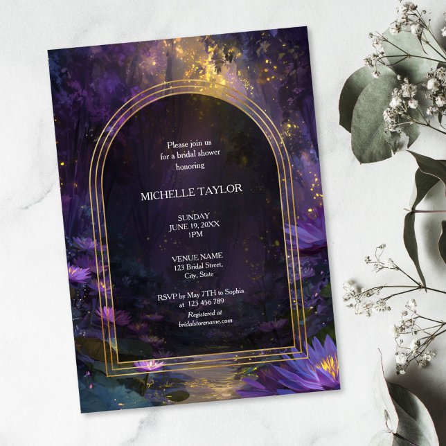 Invitación Hada Tale Encantada Selva Elegante Bridal Floral (Dreamy background, deep forest, distant view, fluorescence, flowers, small path, winding path )
