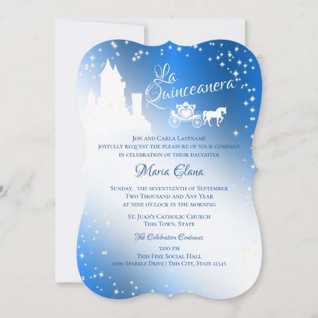 Invitación Hada Tale Quinceanera Sapphire Sparkle Castle Inv (Anverso)