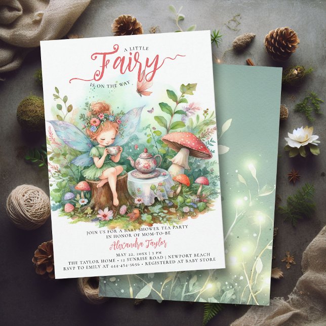Invitación Hada Tea Mushrooms Wild Garden Baby Shower (enchanted fairy garden tea party girl baby shower invitation magical mushroom village forest pixie)
