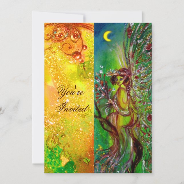 Invitación HADA VERDE amarilla azul roja plateada (Anverso)
