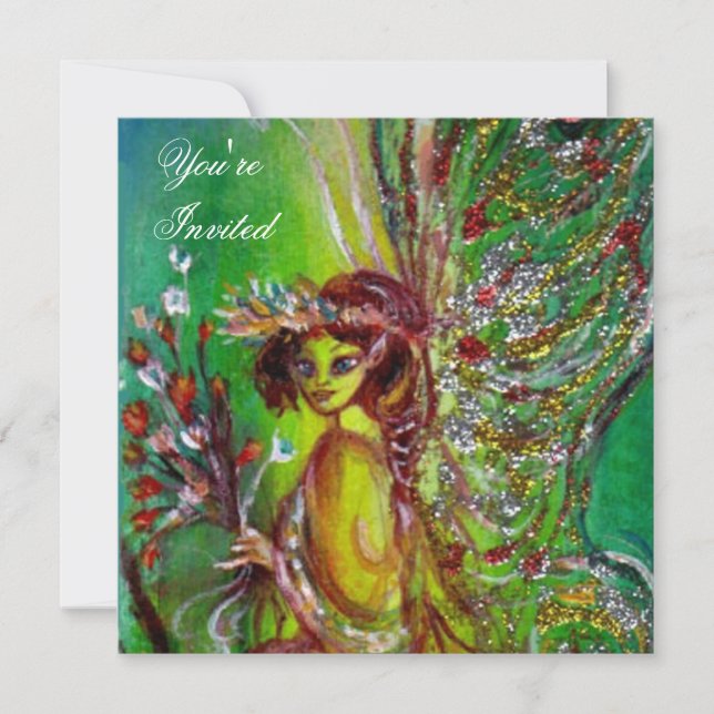 Invitación HADA VERDE amarillo azul rojo plata (Anverso)