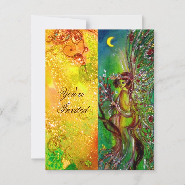 Invitación HADA VERDE amarillo azul rojo plata (Anverso)