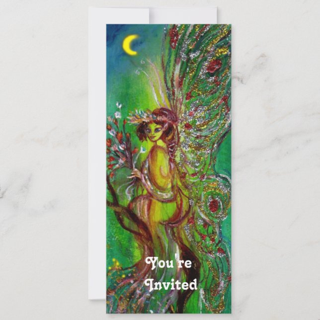 Invitación HADA VERDE amarillo azul rojo plata (Anverso)