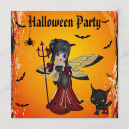Invitación Hada y gato lindos Halloween de la flor del chica