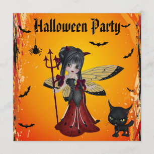 Invitación Hada y gato lindos Halloween de la flor del chica