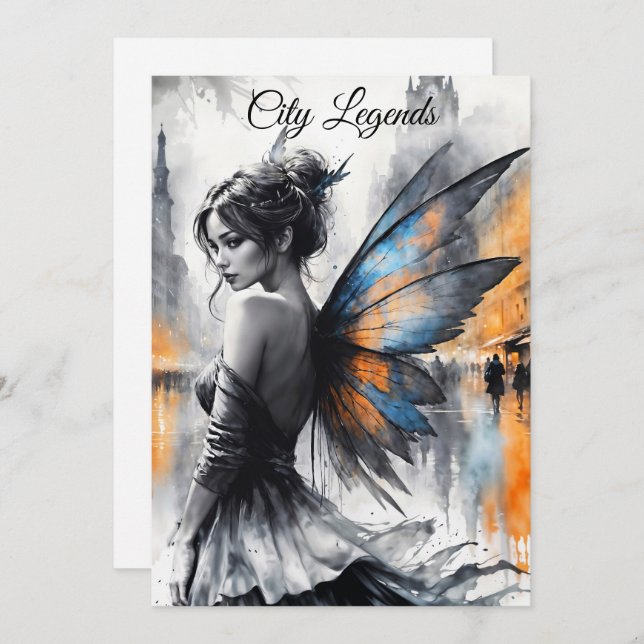 Invitación Hadas acuáticas chica crepúsculo mágico ciudad noc (Anverso / Reverso)