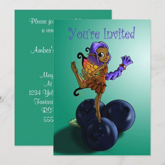Invitación Hadas afroamericanas y cumpleaños del arándano (Anverso / Reverso)