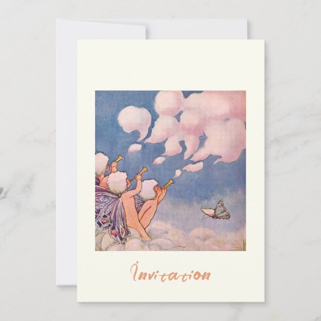Invitación Hadas de las Nubes Haciendo Nubes (Anverso)