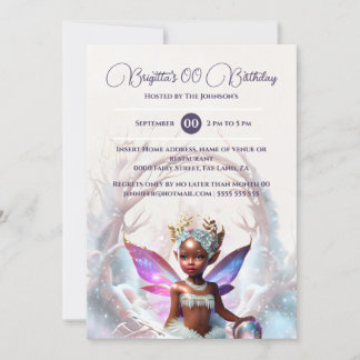 Invitación Hadas de nieve chica melanina de bosque encantado