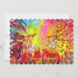 Invitación HADAS DEL AMANECER, Brillo Azul Mágico Dorado