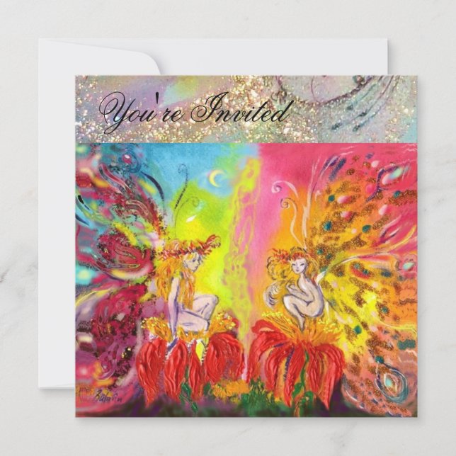 Invitación HADAS DEL AMANECER, Destellos de Oro Mágico (Anverso)