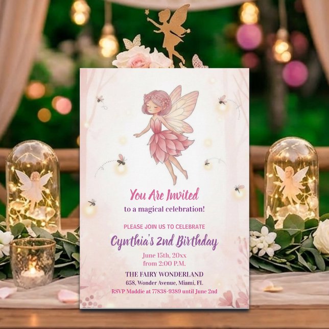 Invitación Hadas del Bosque Rosa Luciérnagas Cumpleaños 2 (Subido por el creador)