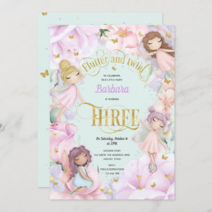 Invitación Hadas encantadas de jardín morado rosado, cumpleañ