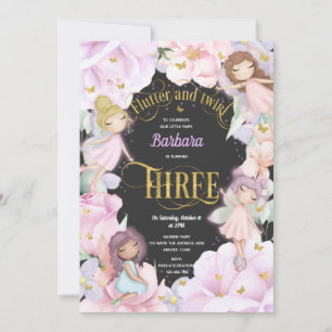 Invitación Hadas encantadas de jardín morado rosado, cumpleañ