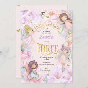 Invitación Hadas encantadas de jardín morado rosado, cumpleañ
