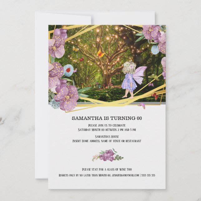 Invitación Hadas encantadas luciérnagas chicas mariposas (Anverso)
