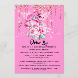 Invitación Hadas mágicas unicornio mariposa purpurina rosa