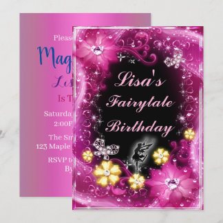 Invitación Hadas Magnéticas Y Mariposas Cumpleaños Floral Ros