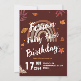 Invitación Hadas primer cumpleaños otoño arcoiris boho
