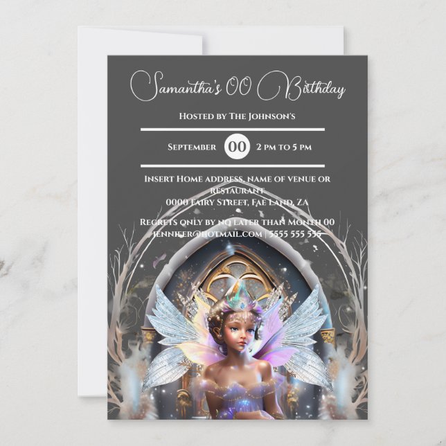 Invitación Hadas princesa princesa purpurina rosa alas mágica (Anverso)