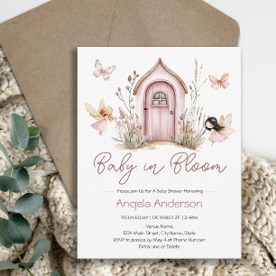 Invitación Hadas Rosadas Bebé en Flor Mariposa Fiesta de Bebé