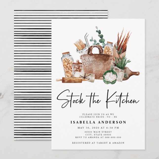 Invitación Haga el stock de la cocina Pantry Greenery Bridal  (Anverso / Reverso)