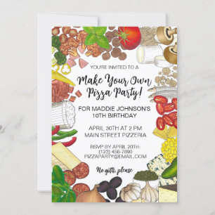 Invitación Haga su propia pizza Fiesta Pizzeria Toppings Alim
