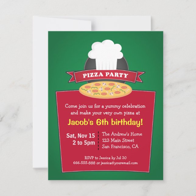 Invitación Haga sus propios niños de la pizza a la fiesta de (Anverso)