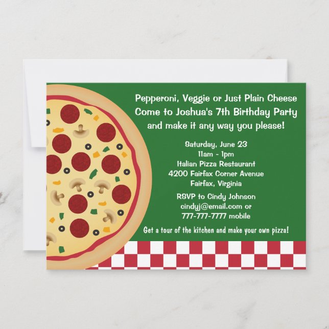 Invitación Haga sus propios niños de la pizza a la fiesta de (Anverso)
